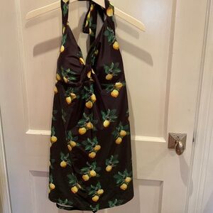 Vintage style lemon motif bathing suit dress, size 20
